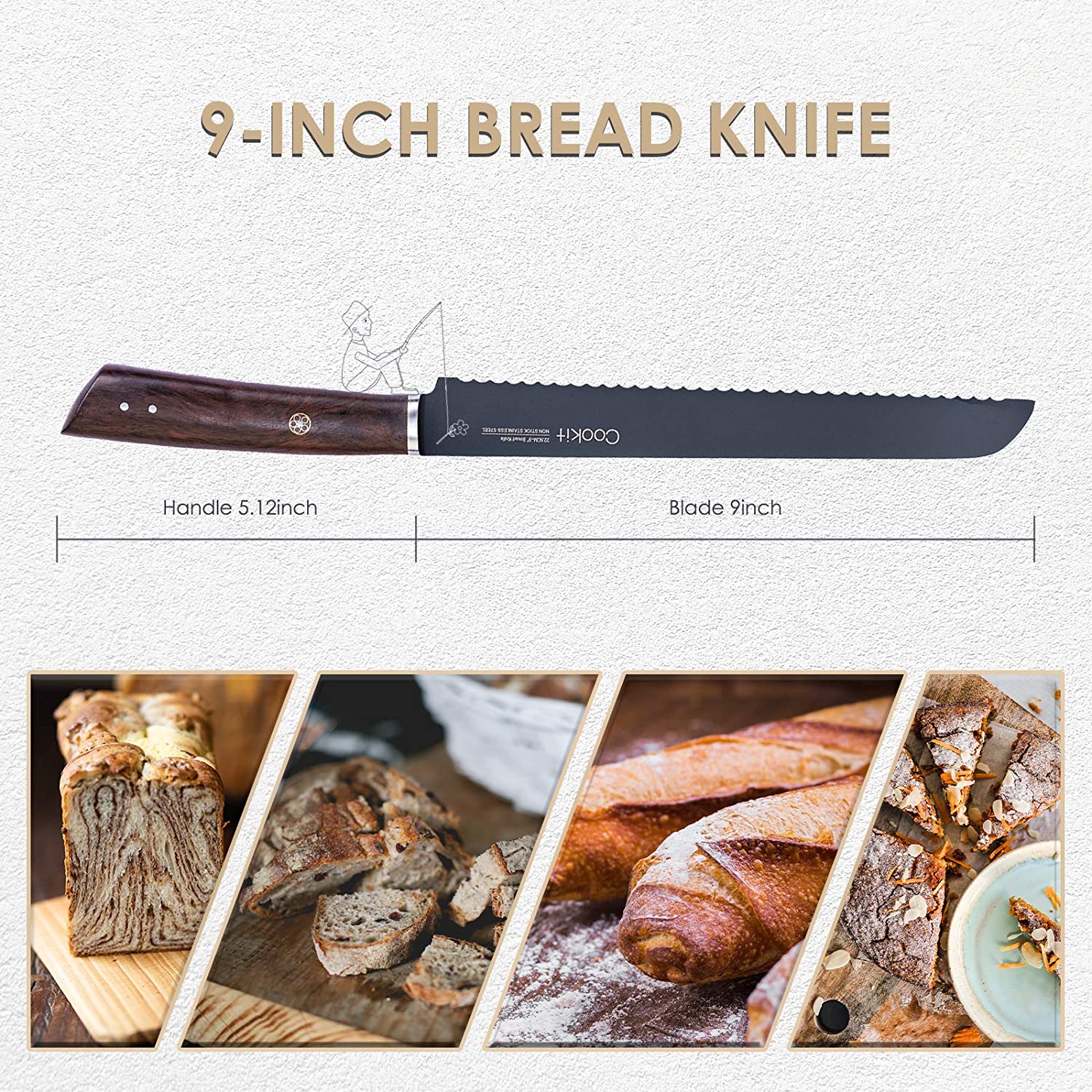 9 Inches Bread Knife Serrated Edge High Carbon Stainless Steel Forged Cutter for Homemade Crusty Bread Amazon Platform Banned